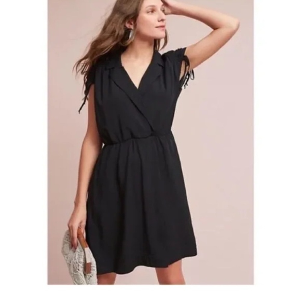 Anthropologie Black Mini Dress with Tie Sleeves